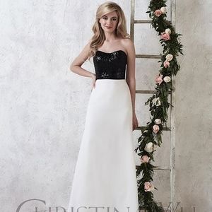 Strapless long flowing chiffon bridesmaid dress
